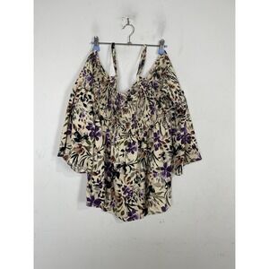 Torrid Women Shirt 2 2X Tropical Resort Floral Babydoll Smocked Beachy Travel
